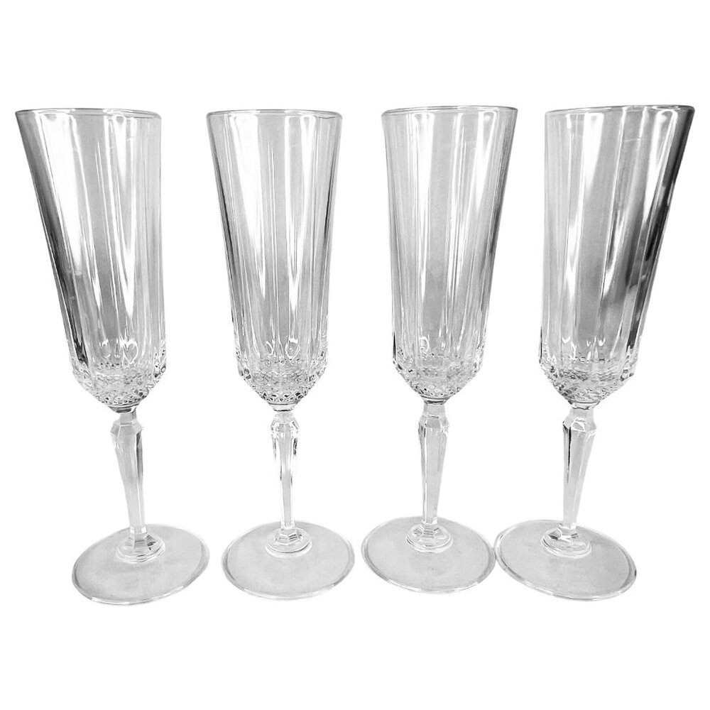 4 Clear Crystal St George American Heritage Fluted Champagne Flute Glass Set - Picture 5 of 8